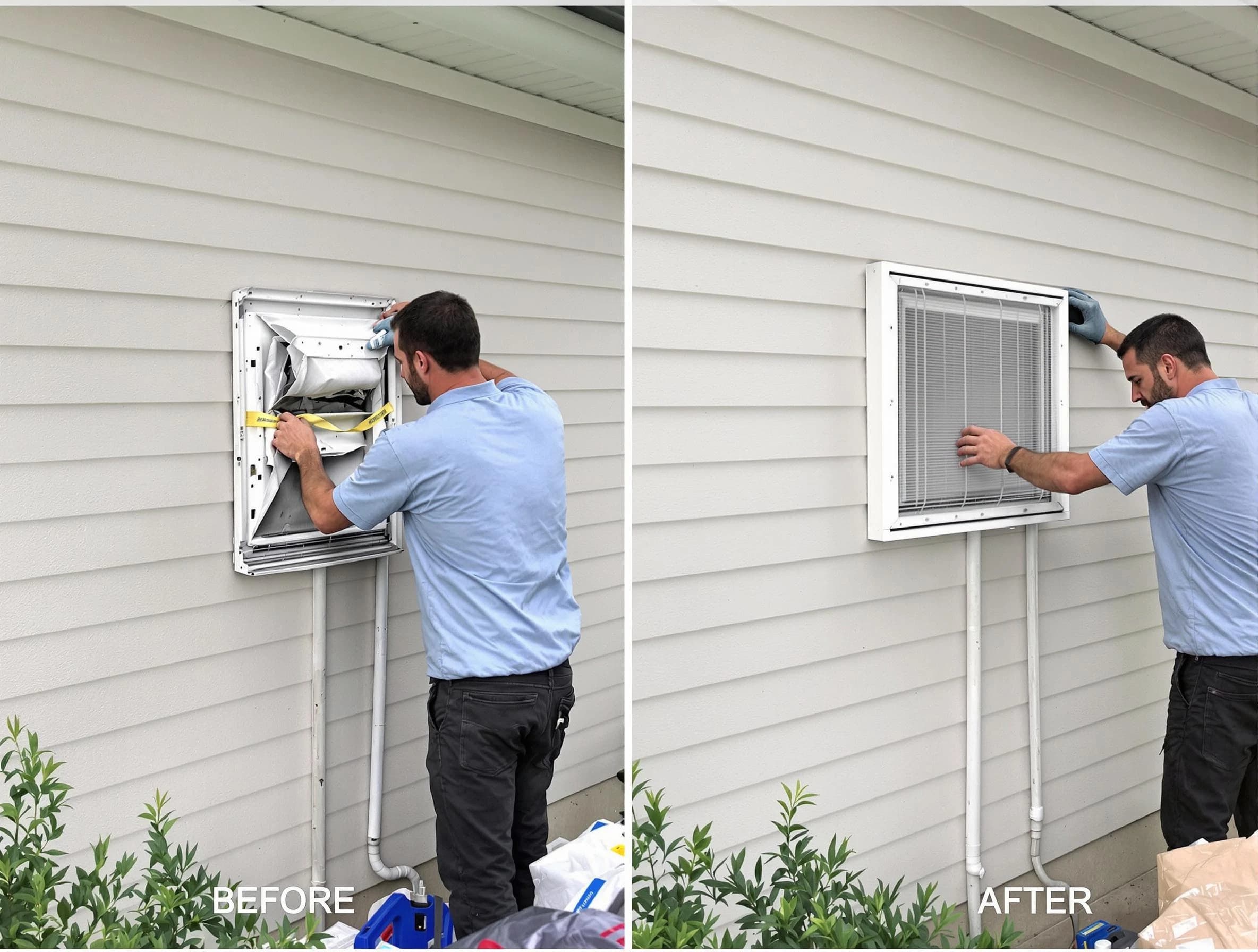 Todd Creek Dryer Vent Cleaning technician installing high-quality dryer vent cover at a residential property in Todd Creek